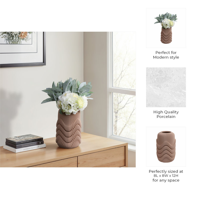 Orren Ellis Lizarraga 3D Printed Porcelain Vase, 12" H x 8" W x 8" D