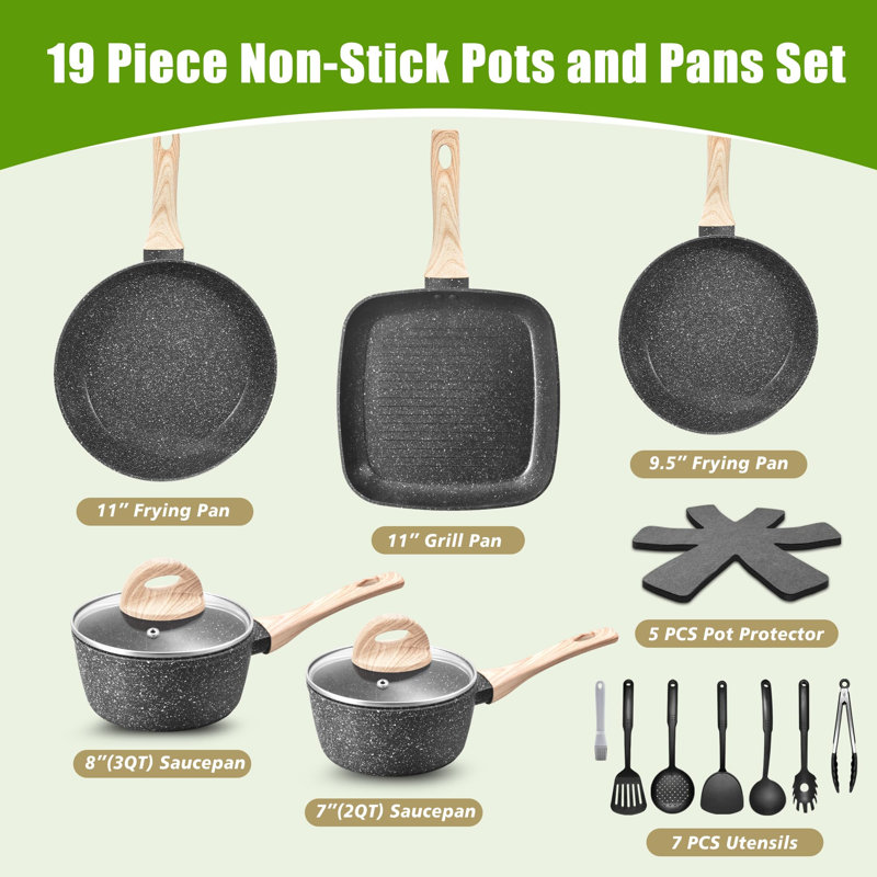 19 Piece Pots And Pans Set Non Stick
