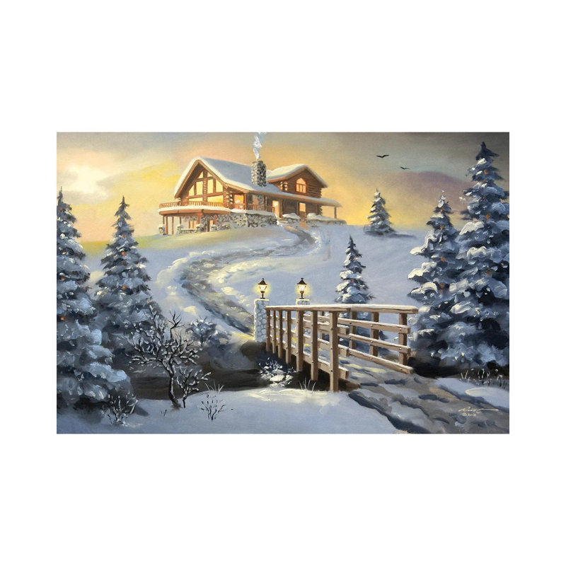 Big Cabin With Bridge 1 Piece Wrapped Canvas Wall Art, 20.32 cm H x 30.48 cm W