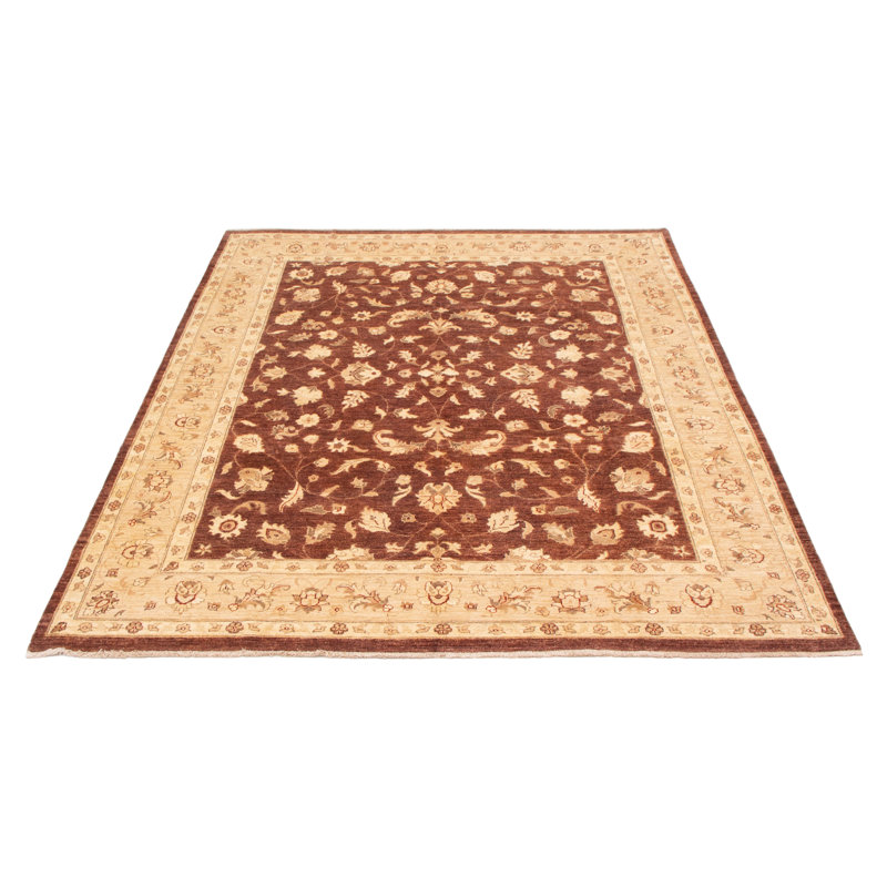 Tapis brun foncé en laine noué à la main de conception unique 7 pi 9 po x 9 pi 9 po New Age