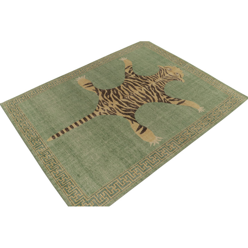 Distressed Homage Hand Knotted Wool Animal Print Area Rug, Rectangle 9' x 12'