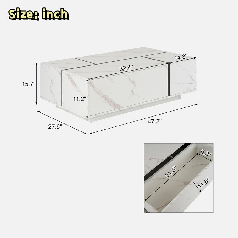 Rectangular Sliding Top Coffee Table With 2 Drawers And 2 Hidden Storage Compartments