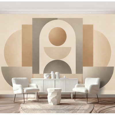 Papier peint adhésif à motifs géométriques abstraits aux tons naturels, 175 cm (H) x 244 cm (L), amovible, en PVC, pour chambre, salon ou bureau.