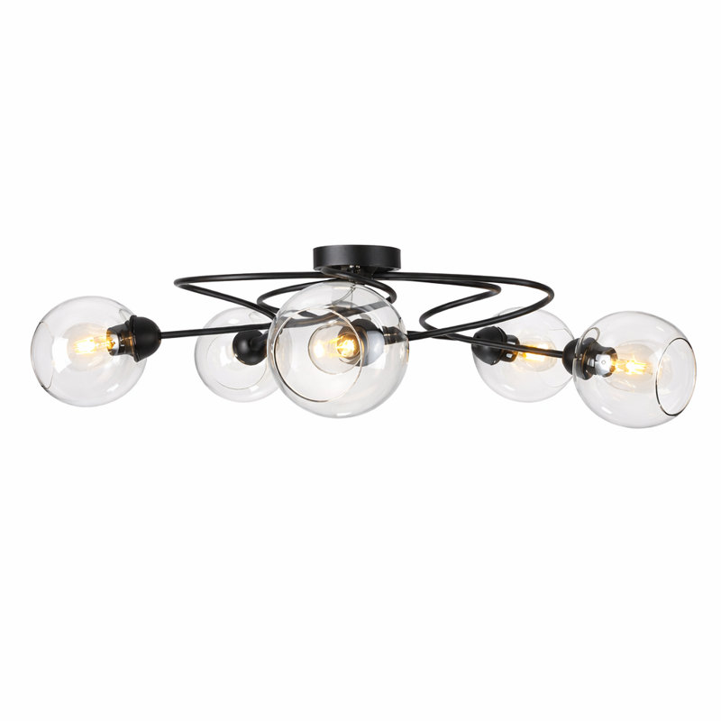 Glass Semi Flush Mount, Transparent, Clear, 5 Lights