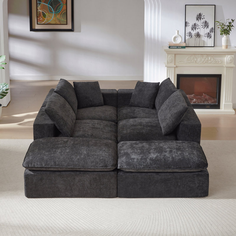 Canapé moderne en nuage de chenille, librement combinable, confortable pour s'asseoir, Chenille noir