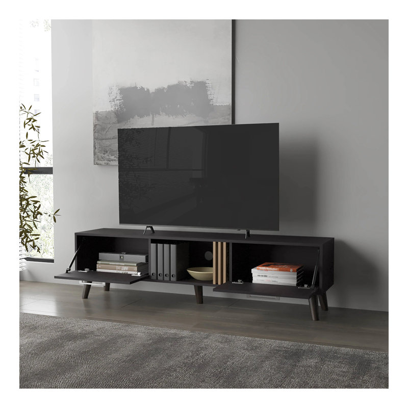 Meuble télé Wengue avec 2 portes et rangement ouvert