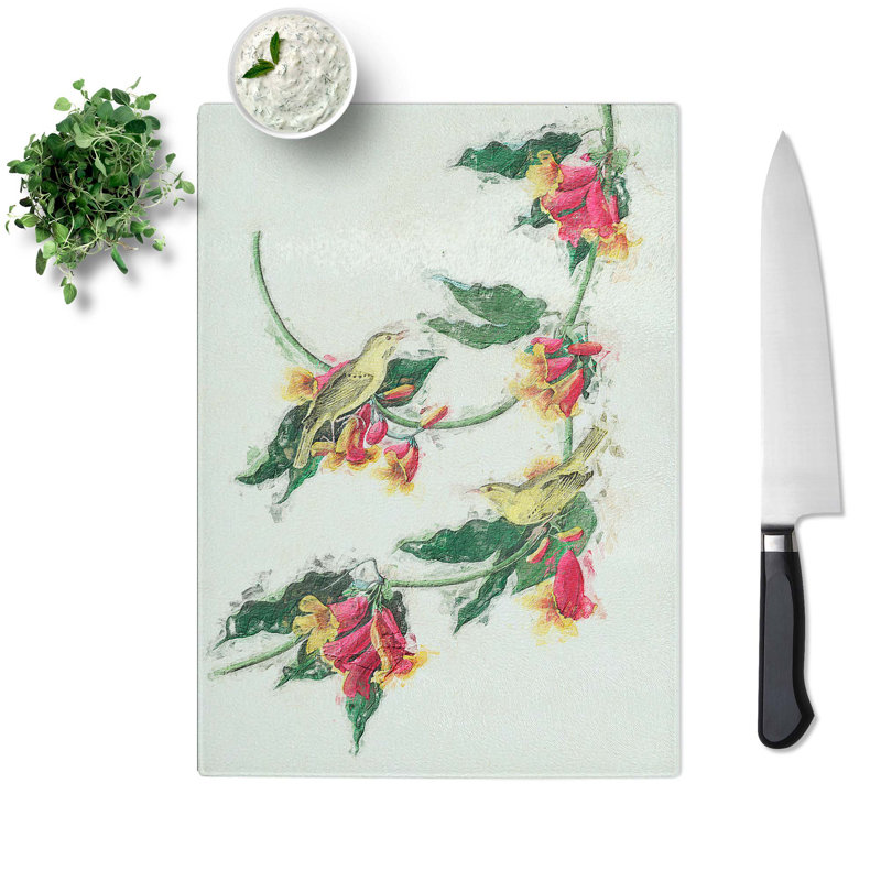 Tempered Glass Rathbone Warbler Birds by John James Audubon Chopping Board, 20 cm x 28.5 cm