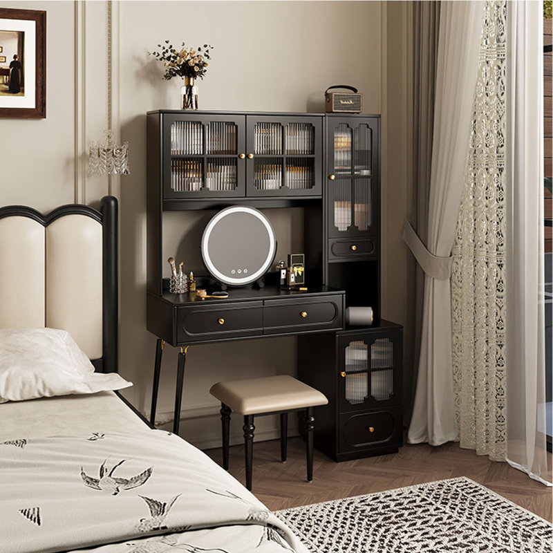 51.18"American-style vintage storage cabinet dressing table with makeup mirror, 61.73" H x 51.18" W x 15.75" D