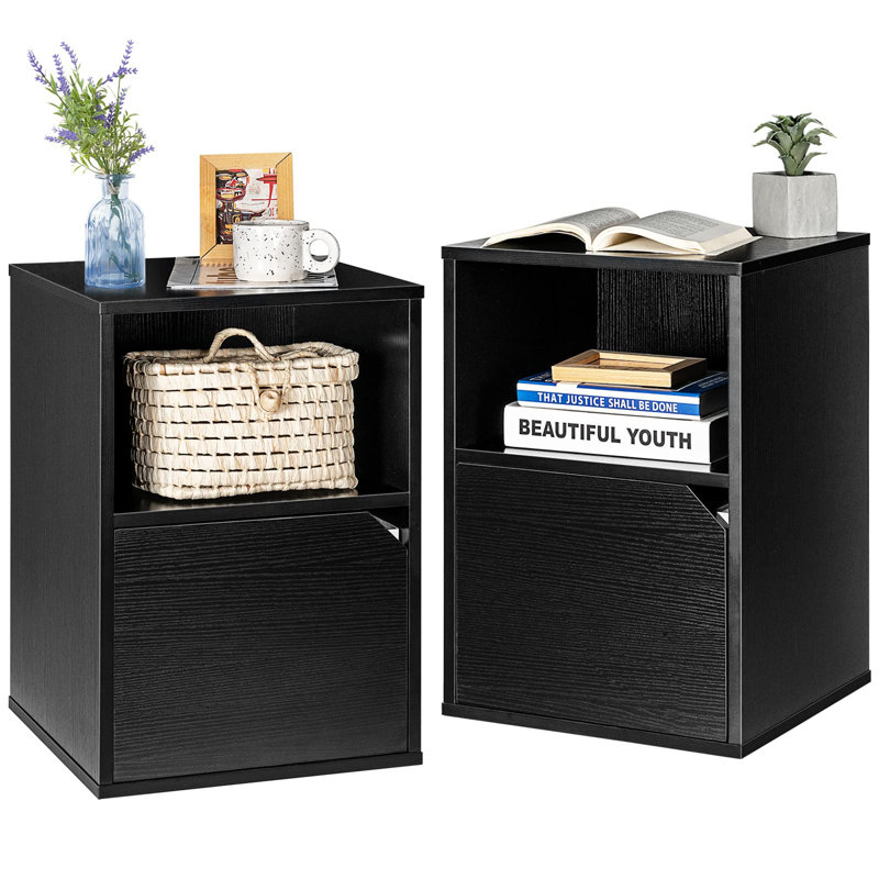 Birchie 40cm W Bedside Table, Black, Black