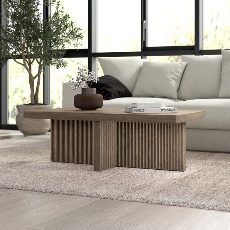 Aday Pedestal Coffee Table, Tan