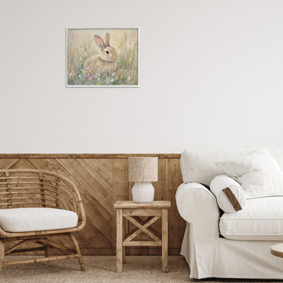 Soft Color Rabbit in Meadow Framed Giclee, design by Petal Prints Design
