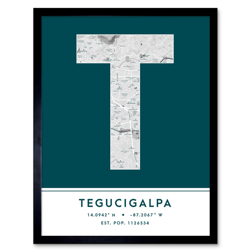 Tegucigalpa Honduras City Map - Single Picture Frame Typography