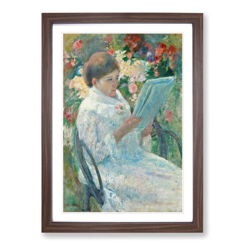 On a Balcony by Mary Cassatt - Picture Frame Painting, 36cm H x 27cm W x 2cm D, Walnut Framed