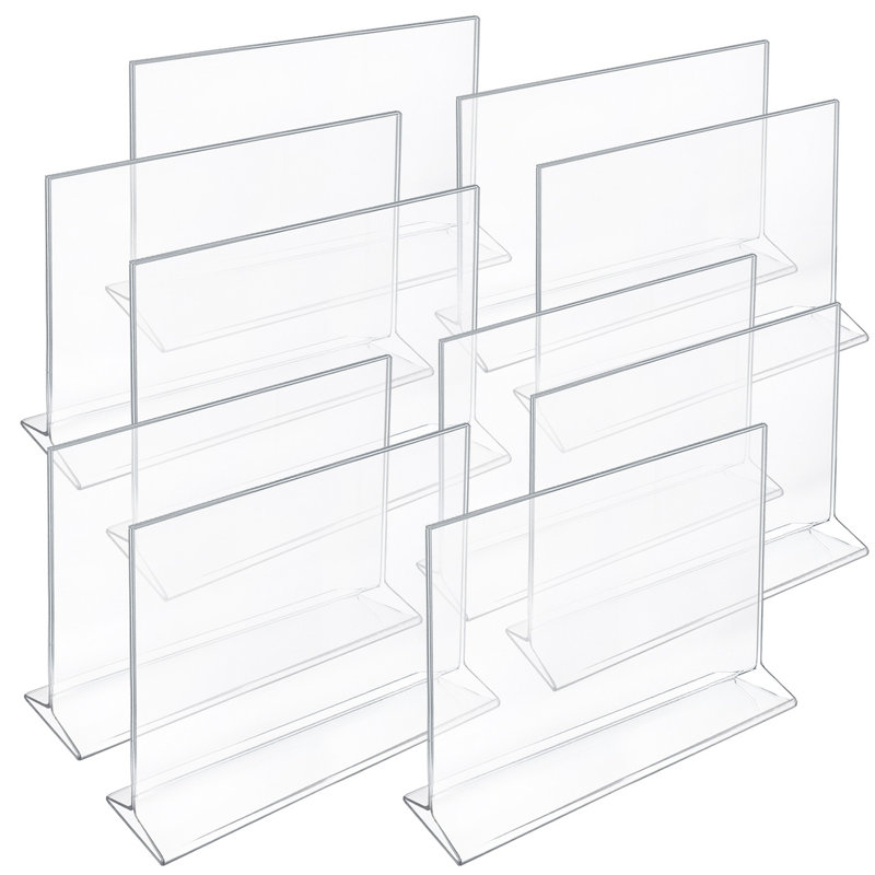 Top Loading Clear Acrylic T-Frame Sign Holder 11" Wide x 8.5'' High-Horizontal, 10-Pack