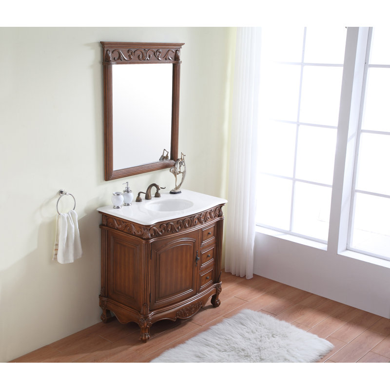 Ensemble de meuble-lavabo simple 36 po Aurillac, Teck, Blanc pur