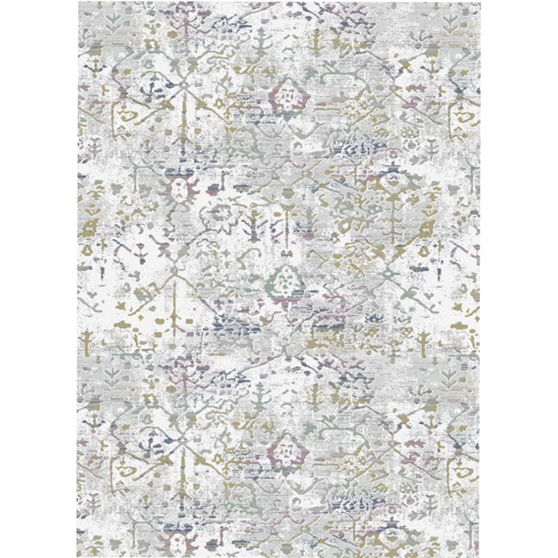 Tapis floral gris / brun en polypropylène tissé à la machine, Rectangle 3 pi 11 po x 5 pi 3 po