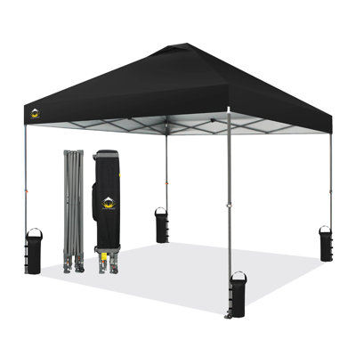 10 Ft. W x 10 Ft. D Pop Up Canopy Beach Tent with One Push Setup Black