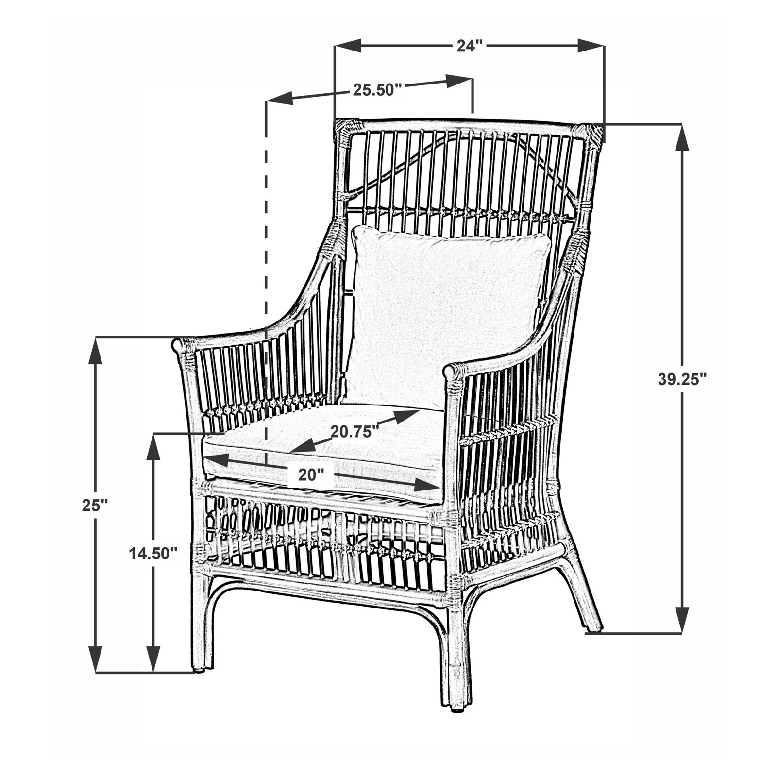 Jamestown Slat Back Rattan Armchair, Blue