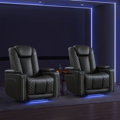 Fauteuil inclinable électrique de luxe en cuir végétalien de 35,4 po de largeur avec port USB et éclairage ambiant