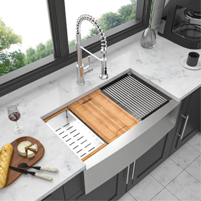 30 Farmhouse Sink Workstation - 30 Inch Kitchen Sink Stainless Steel 16 Gauge Apron Front Kitchen Sink