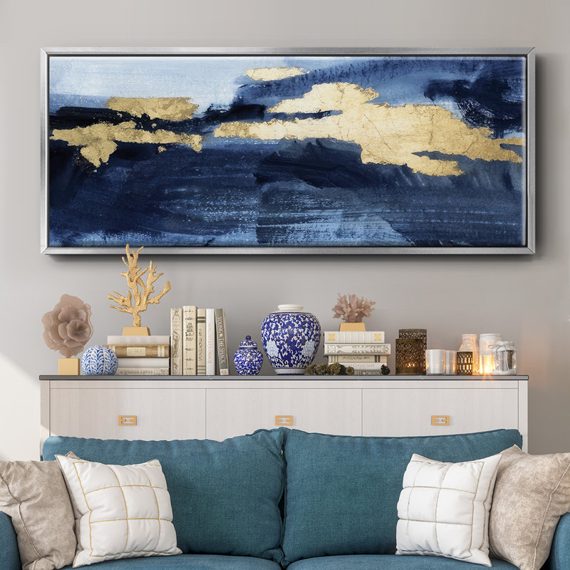 Gilded Indigo Sea II - toile encadrée, H 20 po x l 50 po
