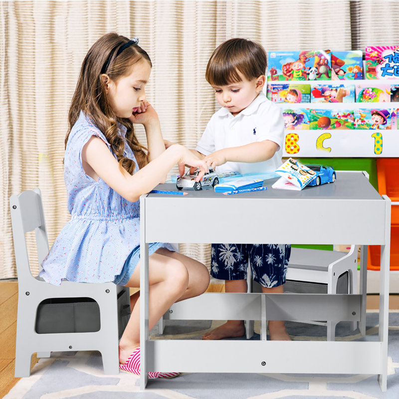 Kids 3 Piece Play Or Activity Table and Chair Set, Gray