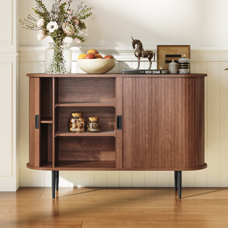 47'' Sideboard Cabinet with Wood Tambour Doors, Walnut, Brown
