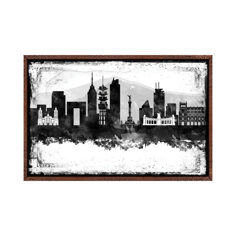 Mexico City Black And White Framed Skylines 1 Piece Floater Frame Wall Art on Canvas, 101.6 cm H x 66.04 cm W