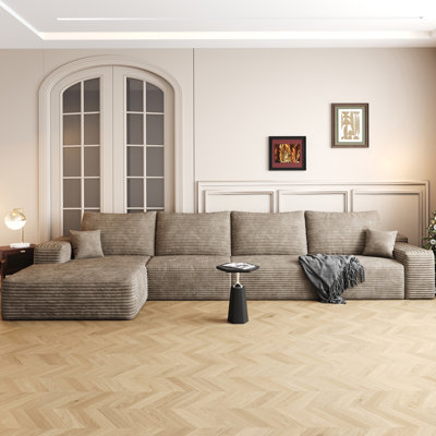 Canapé modulaire en forme de L de 135 po avec méridienne en forme de L, canapé modulaire moderne avec siège profond, fauteuils rembourrés pour la chambre à coucher du salon, aucun assemblage requis, chameau (tissu de velours côtelé moelleux)