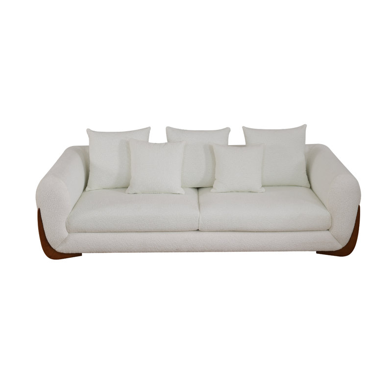 Mid-Centry White Sherpa Boucle Living Room Loveseat
