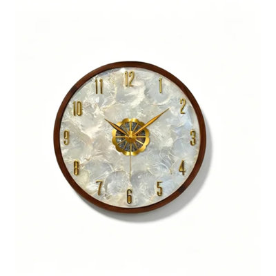 Elegant Contemporary Wall Clock with Natural Shell Dial & Gold Numerals