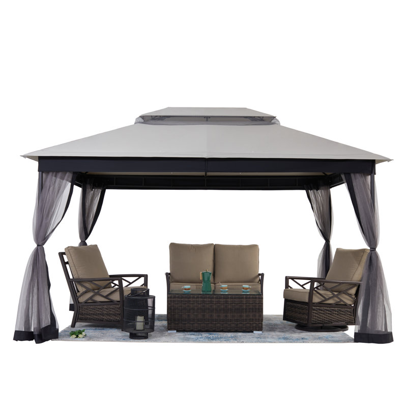 StarEcho 13 Ft. W x 10 Ft. D Steel Patio Gazebo with Netting (Tool free quick assembly), Gray
