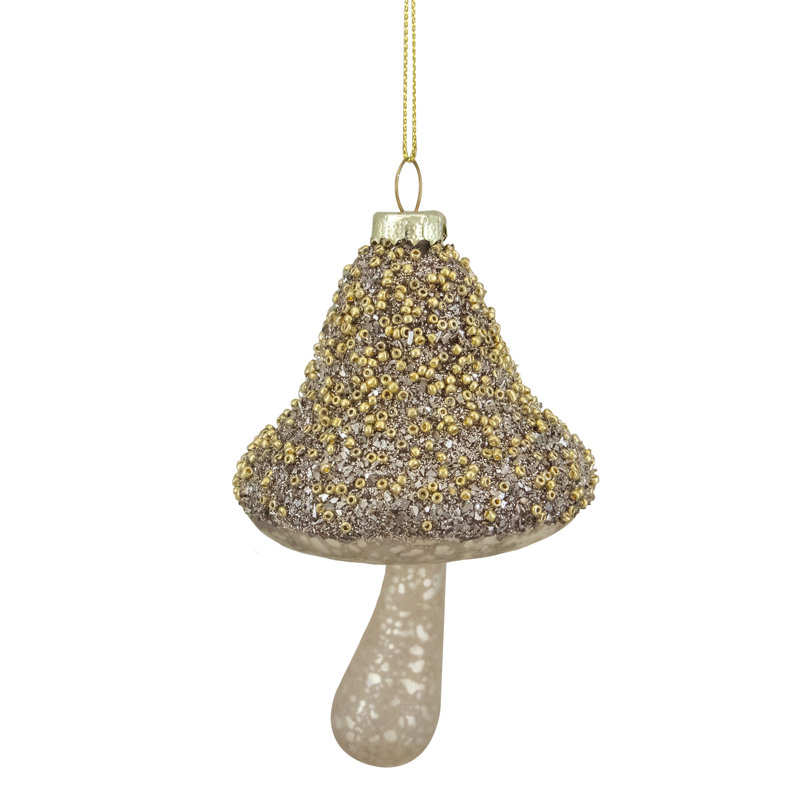 Ornement de Noël en verre champignon doré 4,75 po