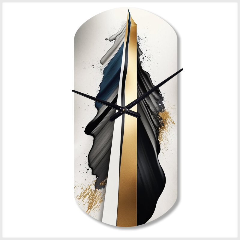 Grande horloge murale dorée en forme de cylindre - Expression cubique noire et dorée - Forme unique, Grand