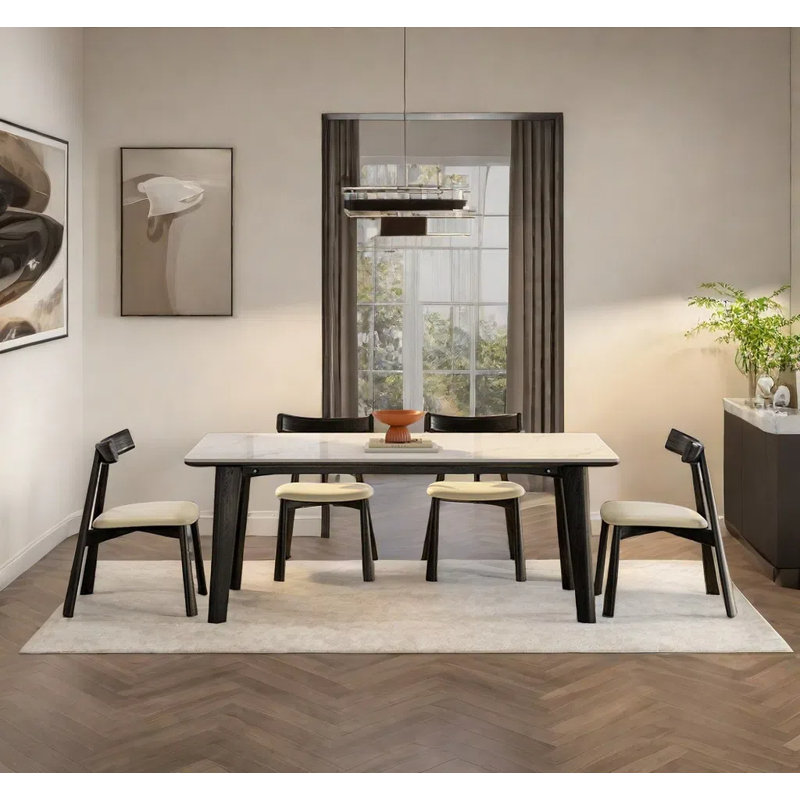 Ensembles de table de salle à manger modernes en bois massif avec plaque de roche., H 29,53 po x L 62,99 po x l 35,43 po