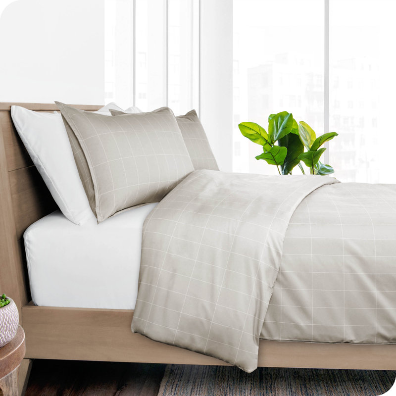 Grid Modern & Contemporary Duvet Cover, Twin/Twin XL Duvet Cover + 1 Standard Shams, Stone/White