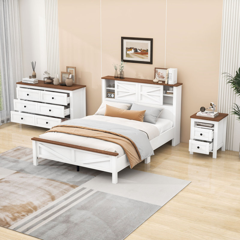 Berty Piece Bedroom Set, White Brown, Full