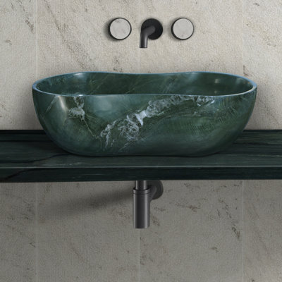 Lavabo de salle de bain en marbre vert poli | Idée de cadeau