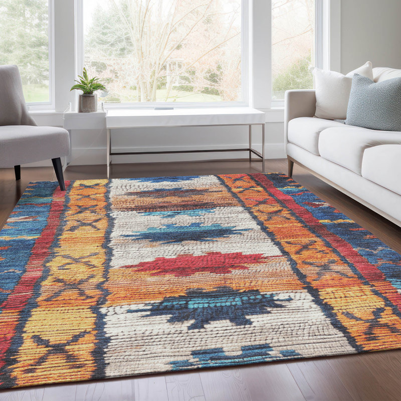 Machine Washable Indoor/Outdoor Xhevrie Navy Rug, Rectangle 3' x 5'