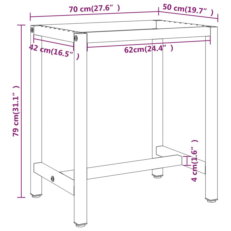 Hossein Rectangle Table Leg, 70 cm x 50 cm x 79 cm