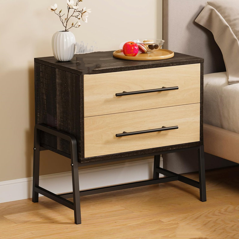 2 Drawer Bedside Table, Brown/Black