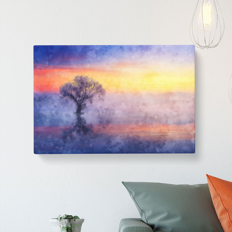 Tree Reflecting Upon The Lake - Wrapped Canvas Painting, 35cm H x 50cm W x 3cm D