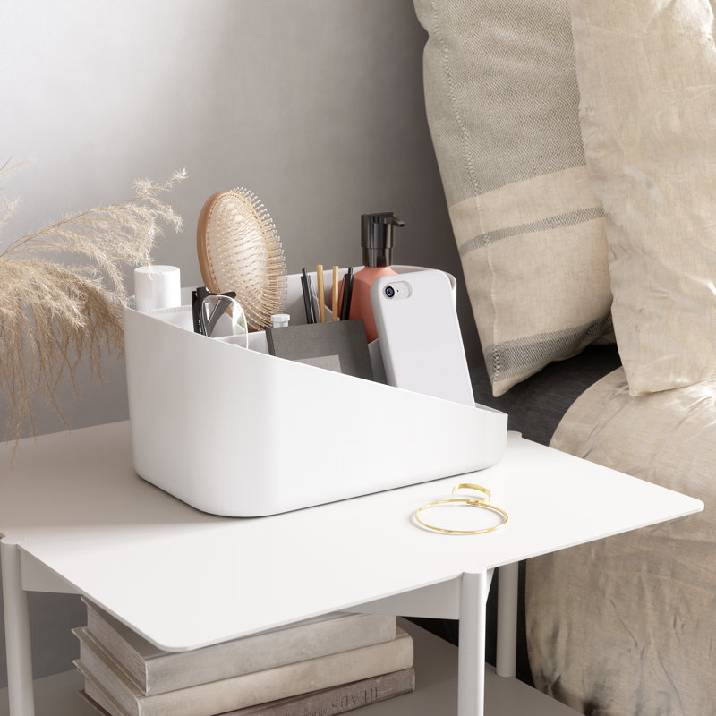 White Plastic Multi-Compartment Makeup Organizer