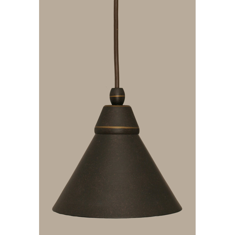 Cord Hung Mini Pendant With 7" Metal Shade, Dark Granite