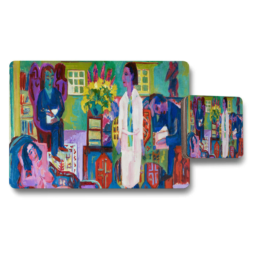 Colorful Abstract Placemats And Coasters Set For Dining Table