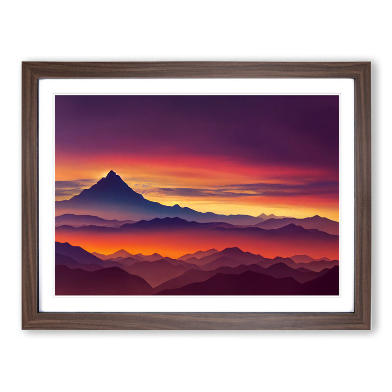 Great Mountain Sunset - Single Picture Frame Print, 46cm H x 64cm W x 2cm D, Walnut Framed