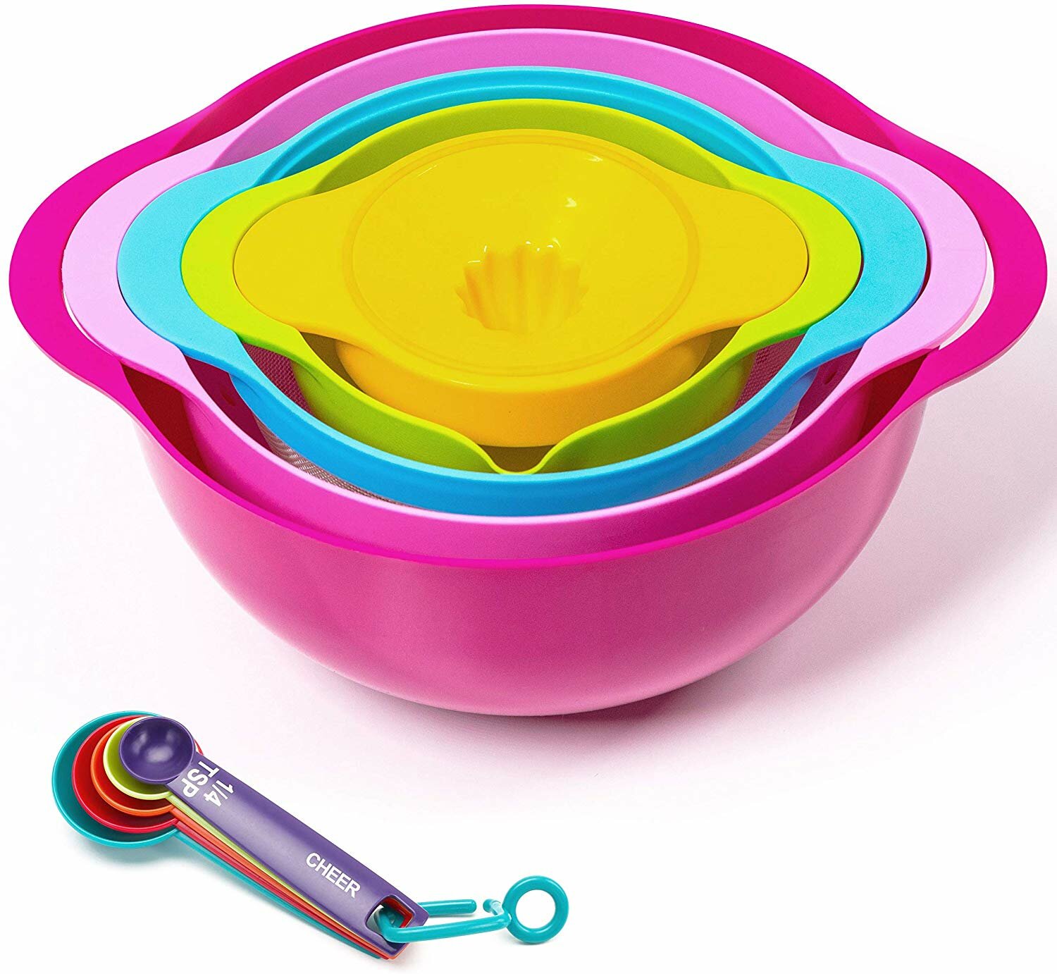 MegaChef 8-Piece Plastic Assorted Colors Mixing Bowl Set with