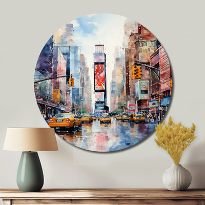 Times Square New York Cityscape IV - Décoration murale ronde en métal Cityscapes