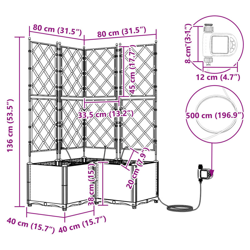 Garden Planters Poly Large Expandable Plant Stand, 142cm H x 80cm W x 80cm D, Grey