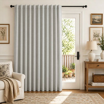Faux Linen Blackout Curtain Panel, Room Darkening Thermal Insulated Drapes for Bedroom and Living Room, Greyish White 70" W x 96" L